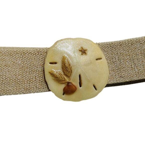 80s Sand Dollar Belt Elastic Waist Cinching Defining Stretch Cream Vintage Med main image 5